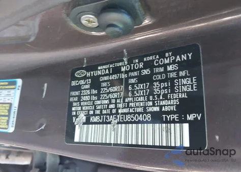 2014 Hyundai Tucson Gls z USA, uszkodzony, nr VIN KM8JT3AF1EU850408